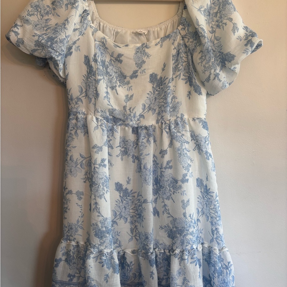 Blu Pepper Blue and White Floral Mini Dress EUC Sz L - Picture 2 of 6